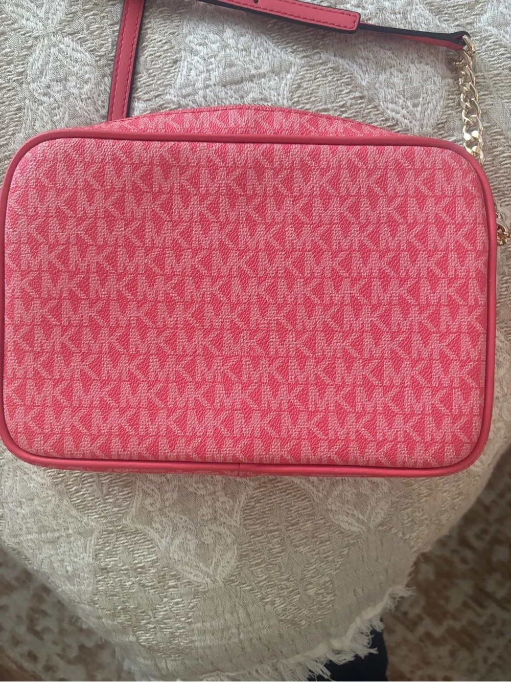 Michael Kors Pink Logo-Print Crossbody with Gold Hardware
